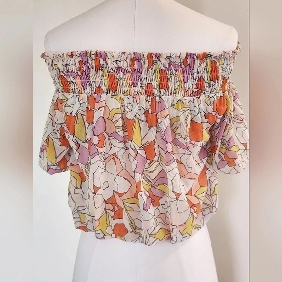 || FREE PEOPLE || Techni Color bubble top, floral, crop, off shoulder - Picture 4 of 5